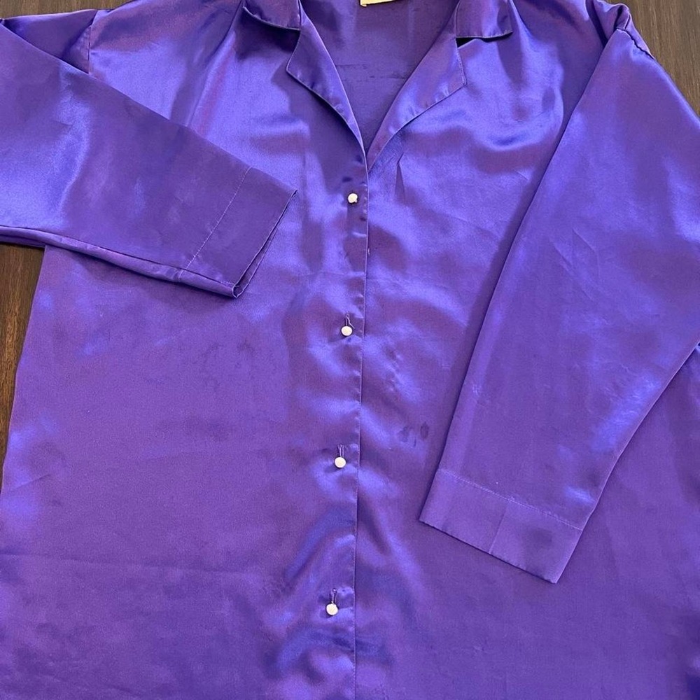 Vintage Victoria Secret Royal Purple Silky Button Down Shirt Large